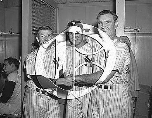 Mickey Mantle, Allie Reynolds and Johnny Mize52N0042